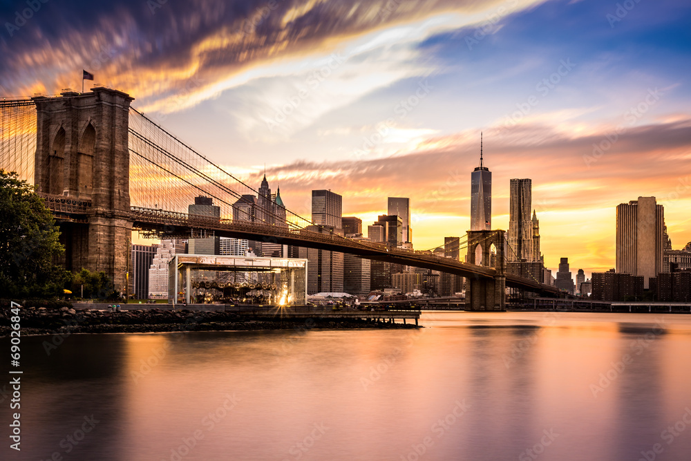 Brooklyn Bridge at sunset - obrazy, fototapety, plakaty 