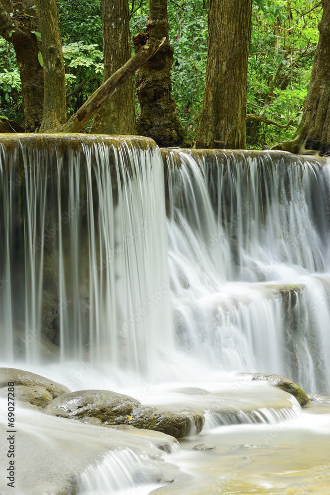 Close-up of waterfall in tropical deep forest at Huay Meakhamin