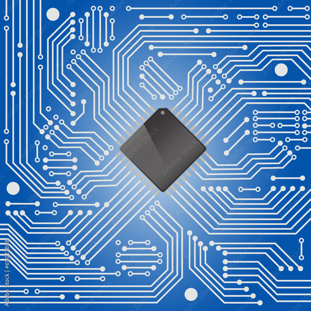 High tech electronic circuit board on blue background High tech electronic circuit board on blue background
