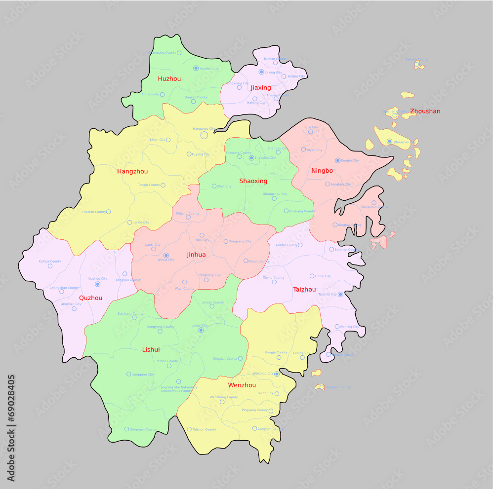 Naklejka premium Map of Zhengjiang Province China