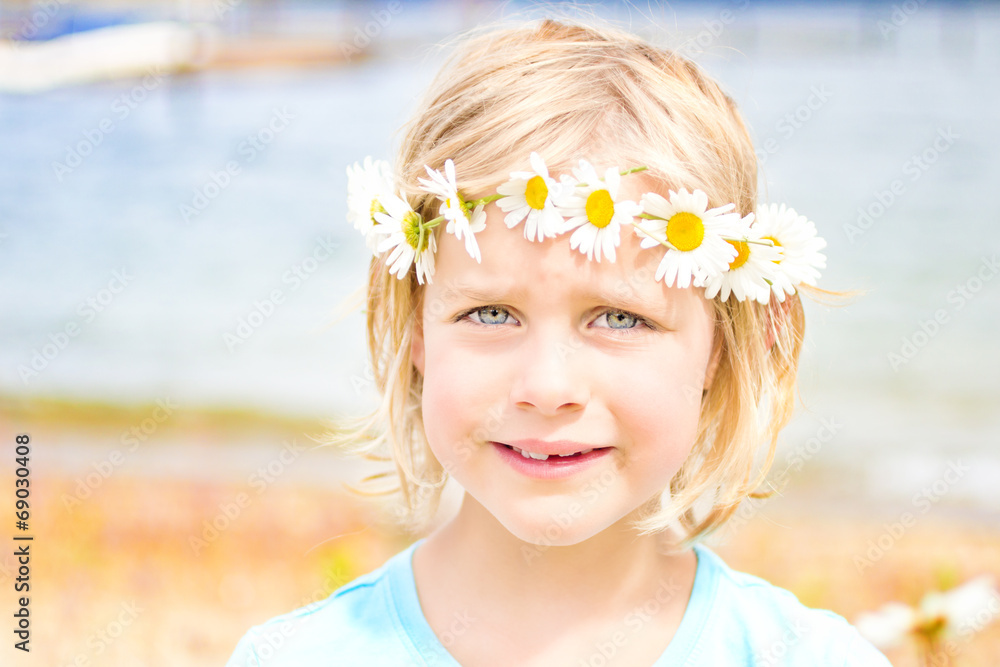 Pretty Little Blond Girl with a Crown of Daisies Pretty Little Blond Girl with a Crown of Daisies