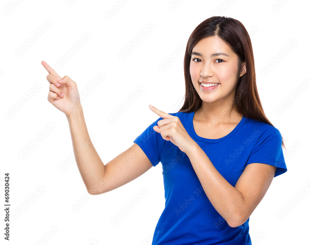 Woman with two finger point up Woman with two finger point up