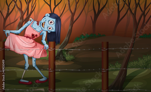 A forest with a zombie