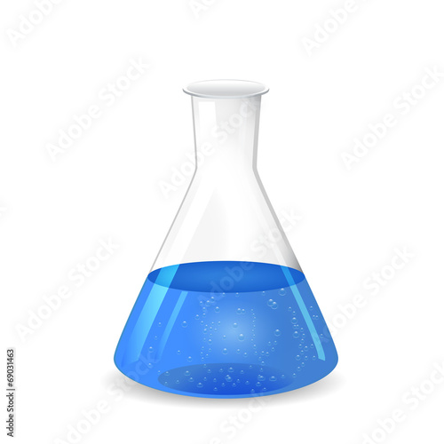 Chemical conical flask with blue solution