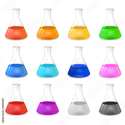 Chemical conical flask icon set