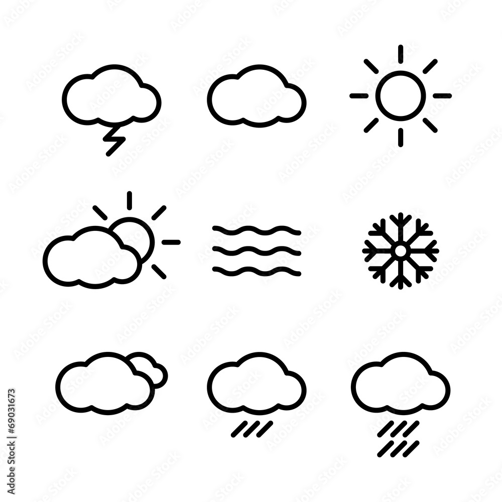 Weather Icons with White Background  vector - obrazy, fototapety, plakaty 