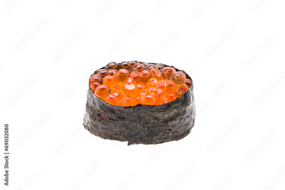 Salmon eggs sushi isolated on white Salmon eggs sushi isolated on white