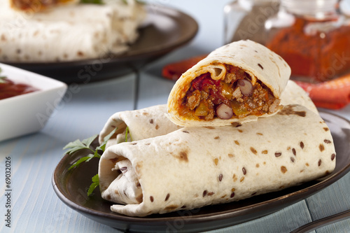 burritos wraps with meat beans and vegetables