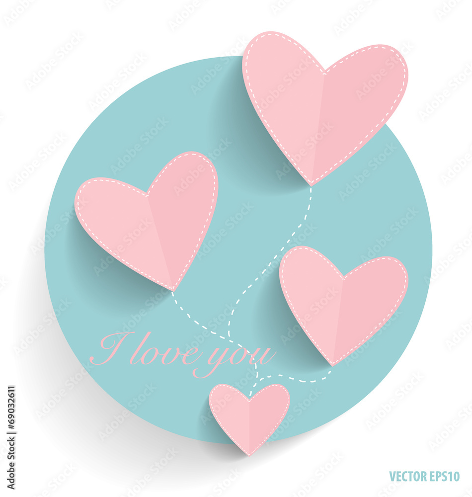 Cute note paper with hearts. Vector illustration.