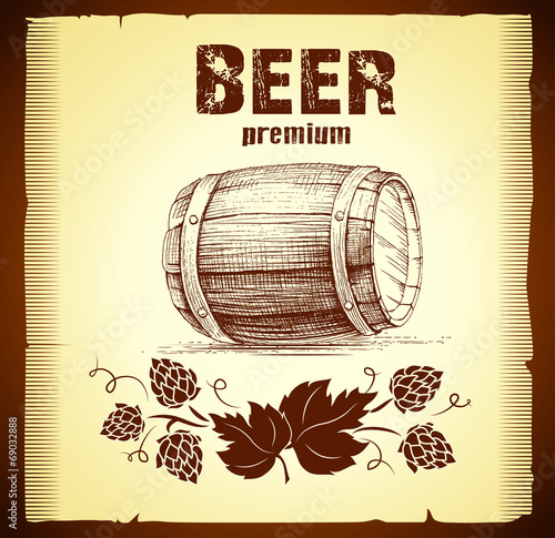 beer keg with hop for label, package