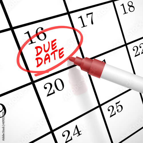 due date words circle marked on a calendar