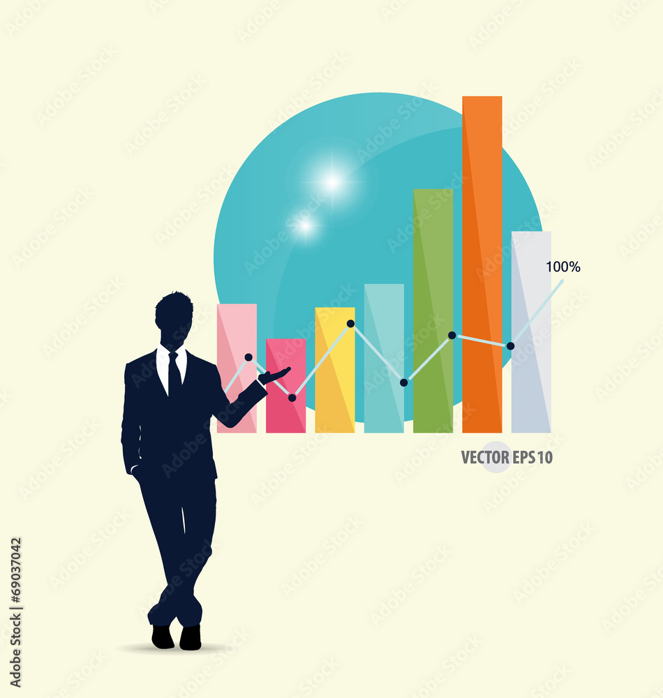 Businessman showing graph. Vector illustration. Businessman showing graph. Vector illustration.