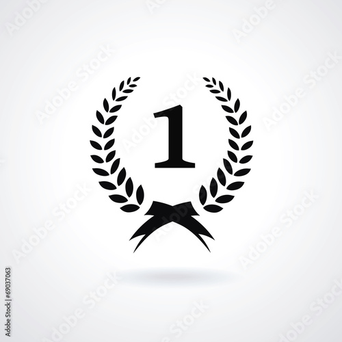 Black vector silhouette winner icon or number 1 sign with a