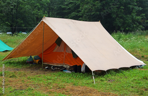 camping tent in a scout camp on the lawn