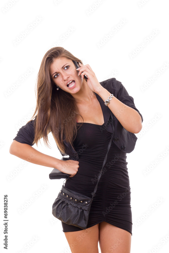 young beautiful business woman having discussion over phone young beautiful business woman having discussion over phone
