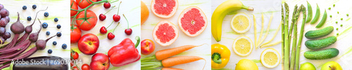 kolaż owoce i warzywa w kolorach tęczy © freshfoto