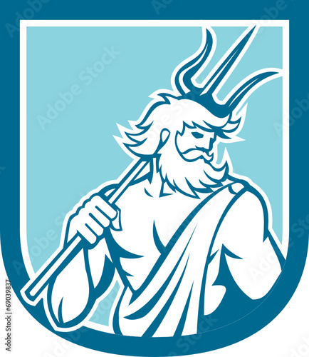 Neptune Poseidon Trident Shield Retro