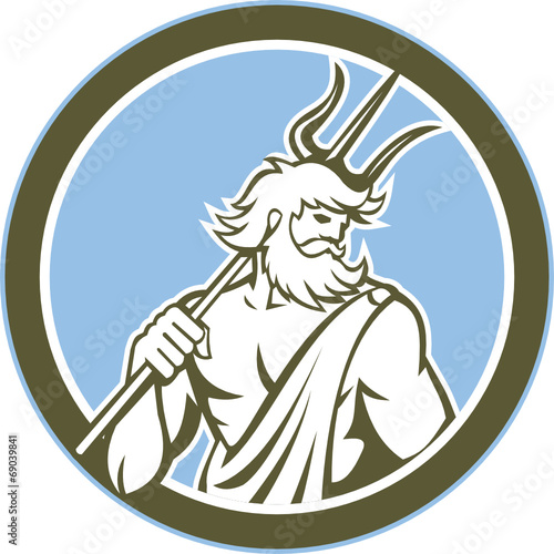Neptune Poseidon Trident Circle Retro