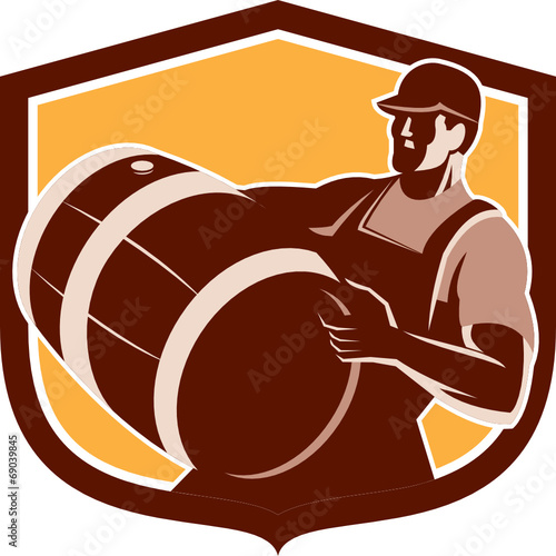 Bartender Carrying Beer Keg Circle Retro