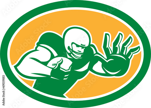 American Football Player Fend Off Oval Retro
