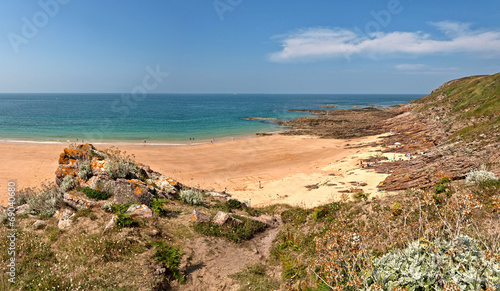 Rough rocky coastal panoramic landscape of Brittany with blue sk © ysbrandcosijn
