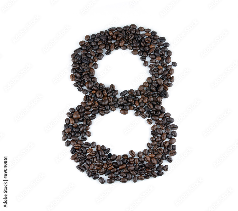 Coffee Beans Model number 8 isolated on white background. Coffee Beans Model number 8 isolated on white background.
