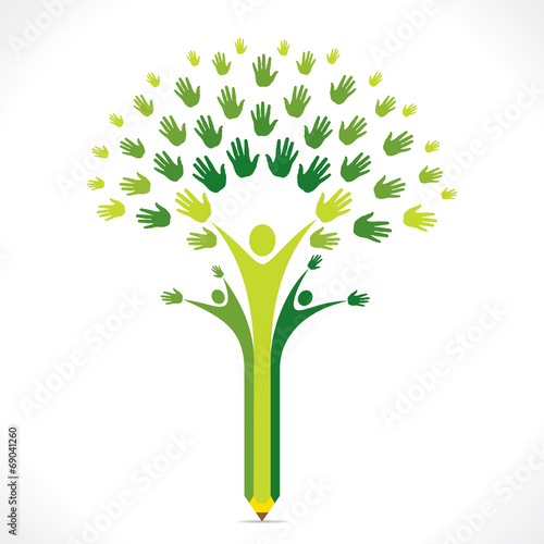 creative kids pencil hand tree design concept vector