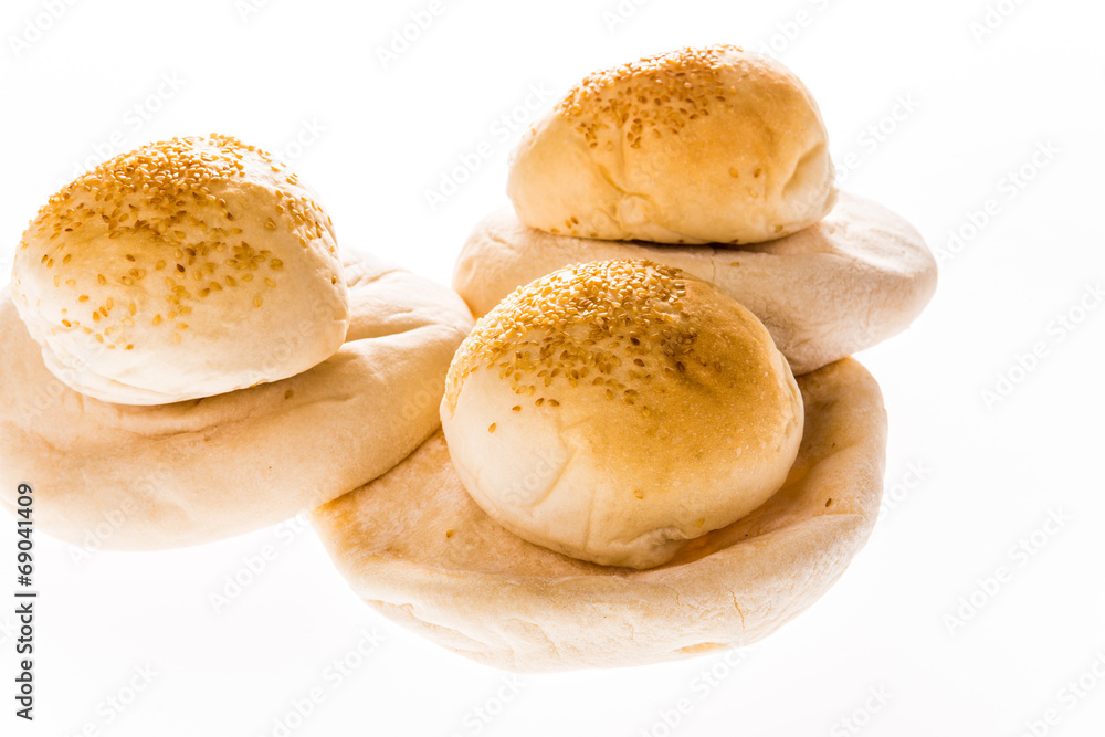 arab bread and hamburger isolated on white background arab bread and hamburger isolated on white background