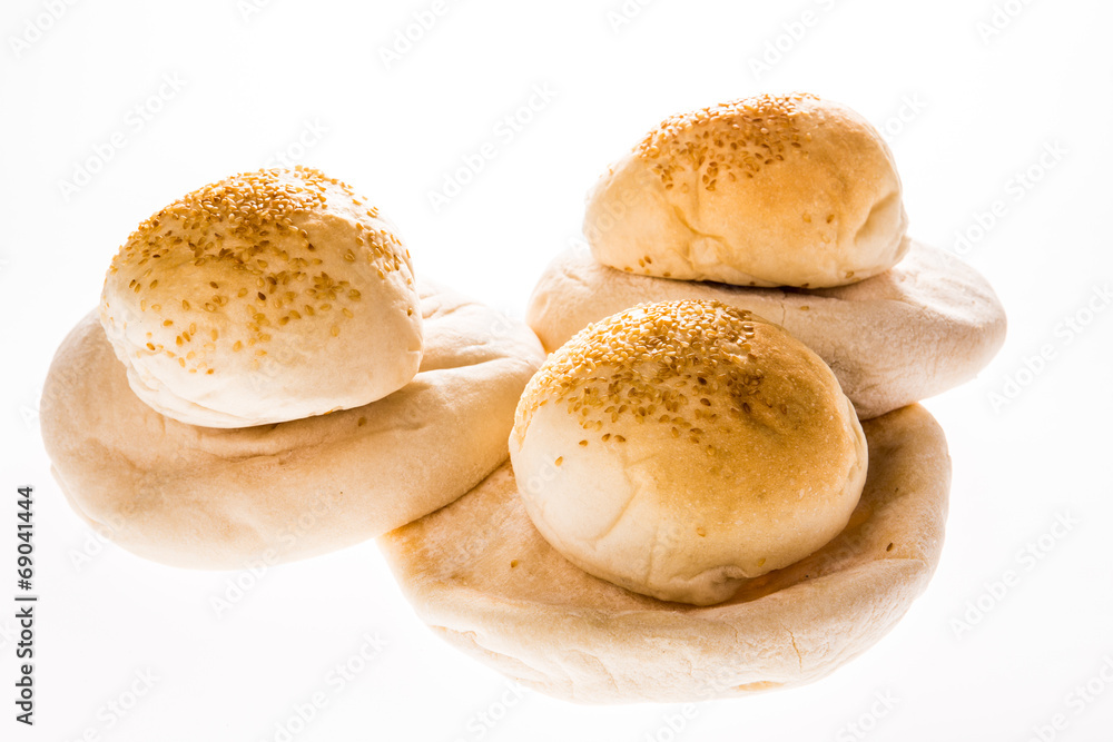 arab bread and hamburger isolated on white background