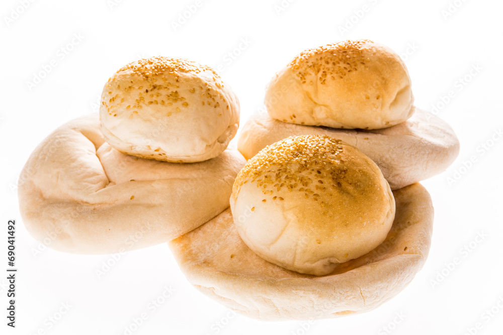 arab bread and hamburger isolated on white background