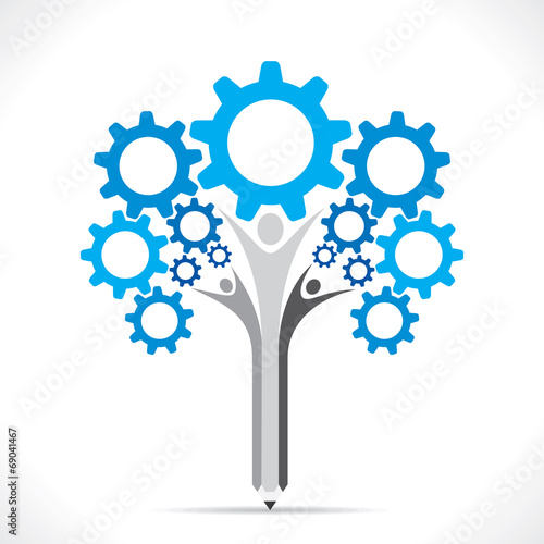 creative gear pencil tree design concept vector