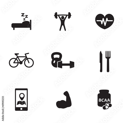 fitness and bodybuilding icons set