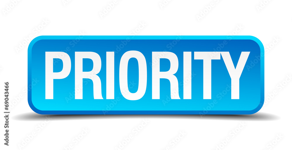 Priority blue 3d realistic square isolated button Priority blue 3d realistic square isolated button