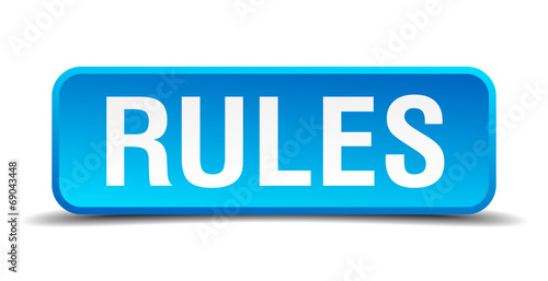 Rules blue 3d realistic square isolated button