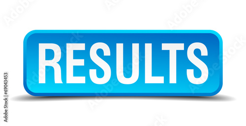 Results blue 3d realistic square isolated button