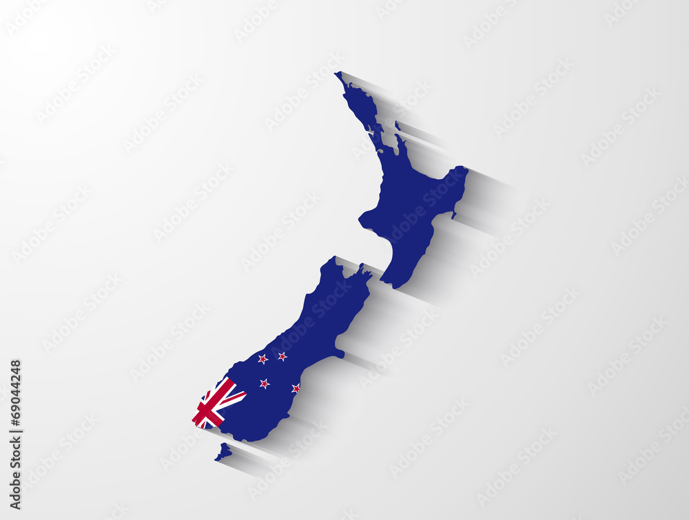 New Zealand map with shadow effect