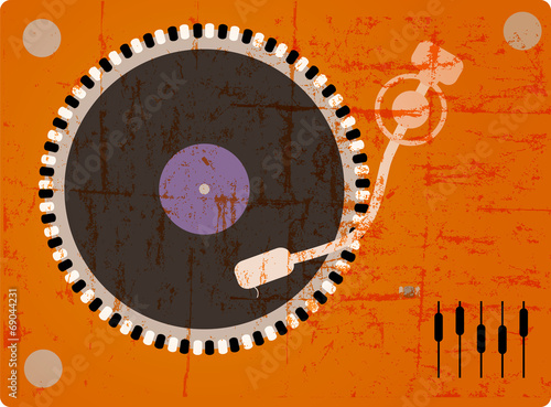 dj turntable, grungy style, free copy space, vector