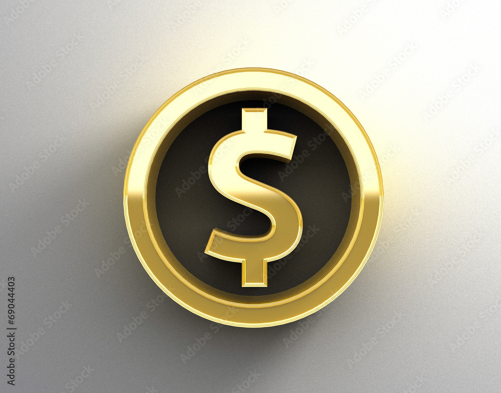 Gold 3D Dollar sign on the wall background with soft shadow Gold 3D Dollar sign on the wall background with soft shadow