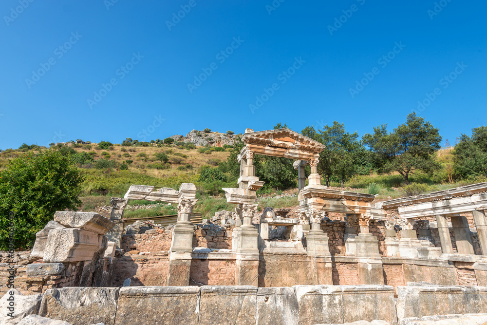 Ruins of the Fountain of Trajan in  Ephesus, Turkey