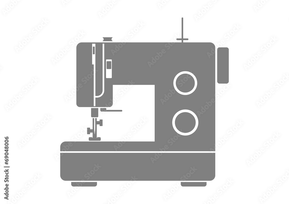 Grey sewing machine on white background