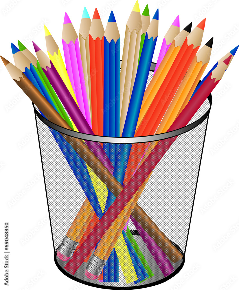 Vecteur Stock Crayons de couleur dans un pot à crayons | Adobe Stock