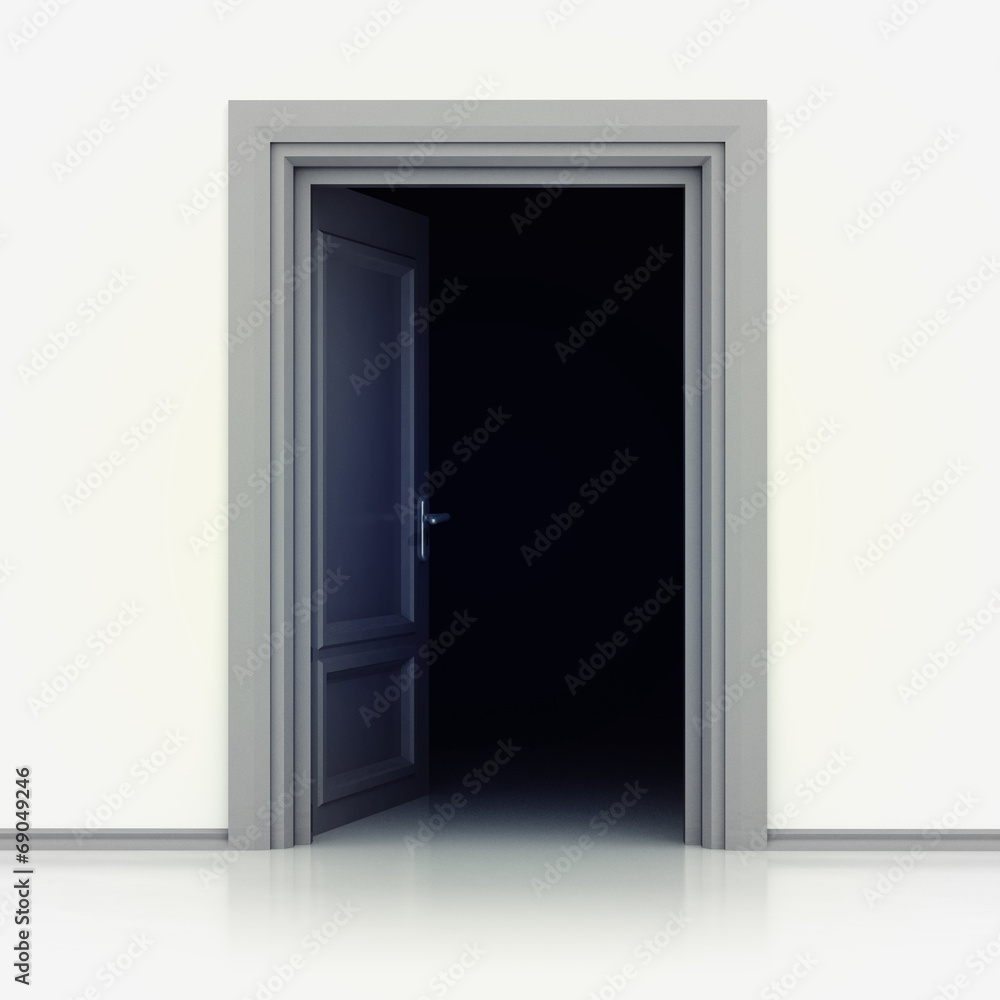isolated single classic opened door in closeup 3D isolated single classic opened door in closeup 3D