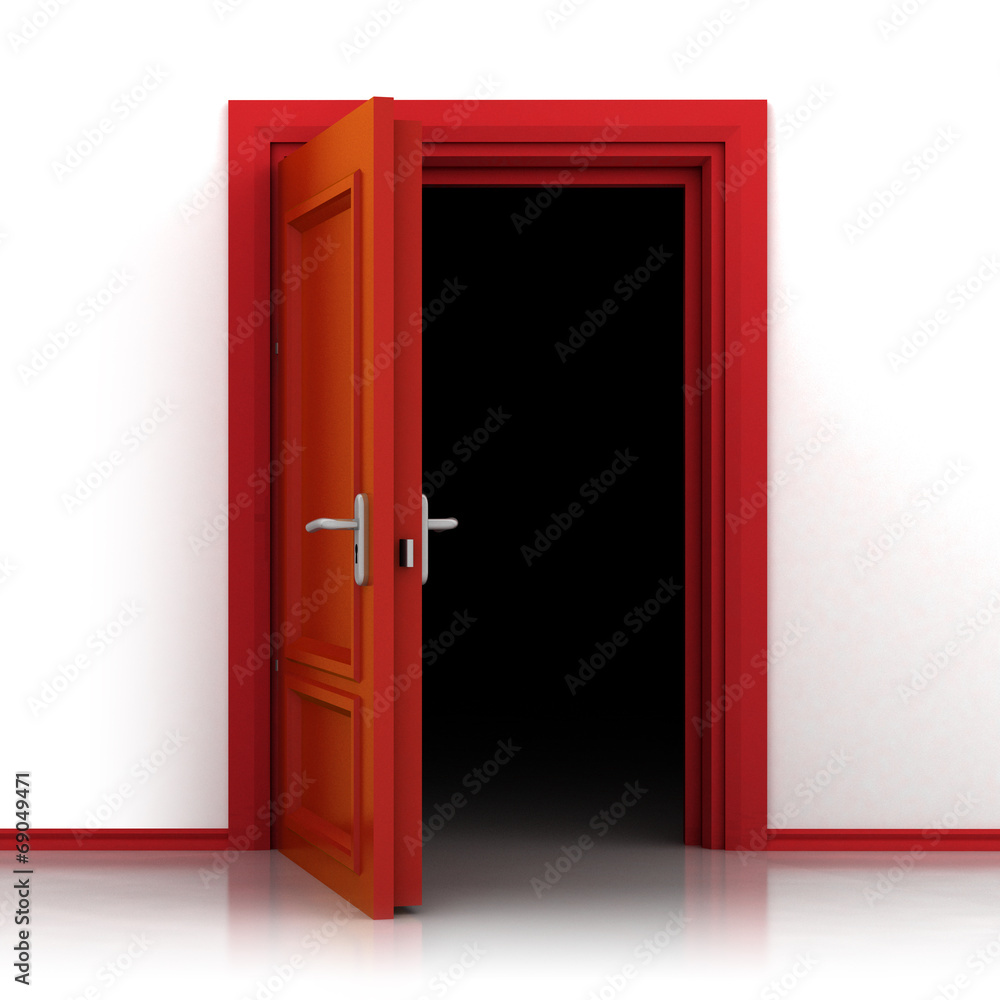 isolated single red opened door out closeup 3D isolated single red opened door out closeup 3D