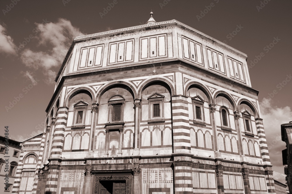 Baptistery in Florence, Italy - sepia tone monochrome style