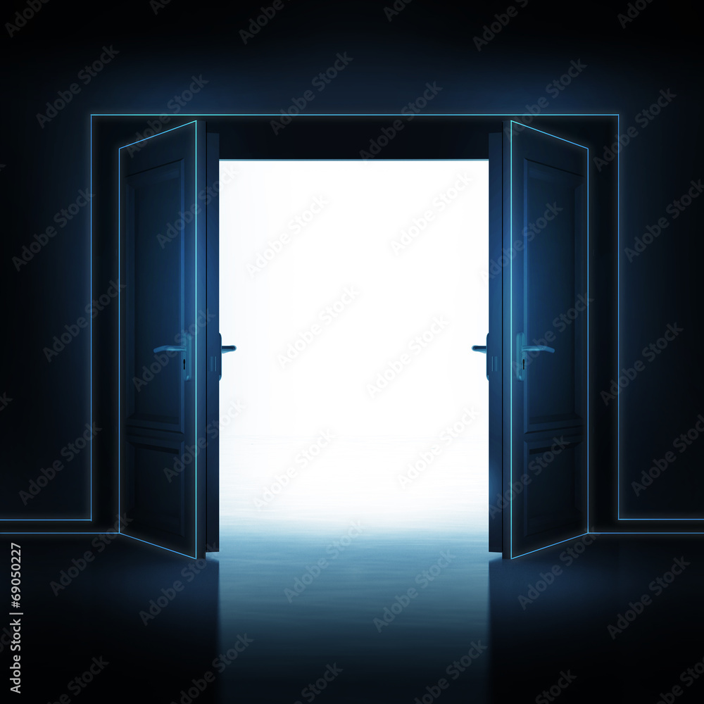 double door opened from dark to light room 3D double door opened from dark to light room 3D