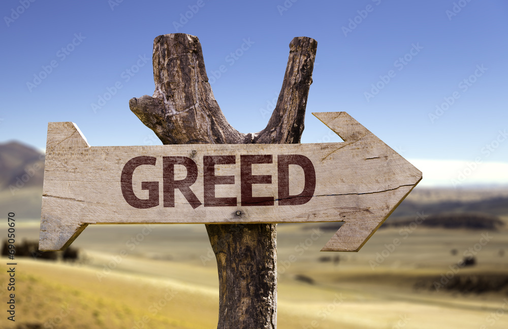 Greed wooden sign with a desert background