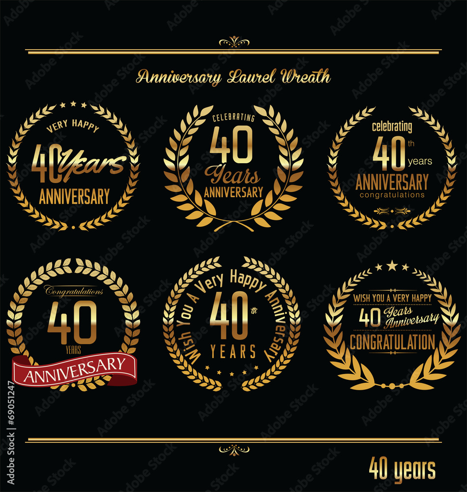 Anniversary laurel wreath retro labels, 40 years