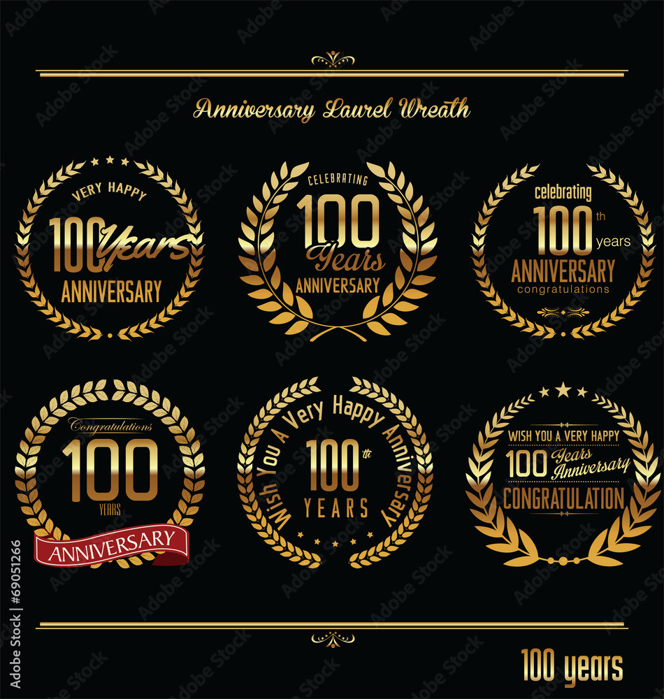 Anniversary laurel wreath retro labels, 100 years Anniversary laurel wreath retro labels, 100 years