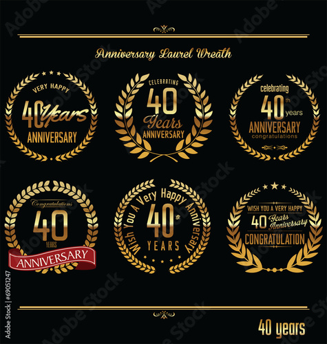 Anniversary laurel wreath retro labels, 40 years