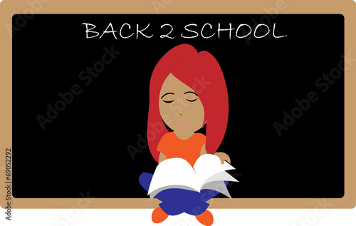 Girl with blackboard and book